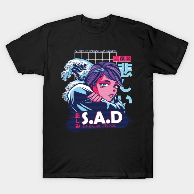 Japanese Sad Girl Anime Vaporwave Art Style T-Shirt by Visual Vibes